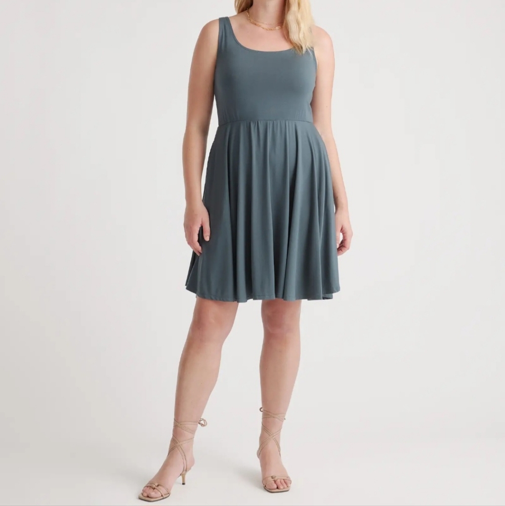 Quince Slate Blue Sleeveless Skater Mini Dress